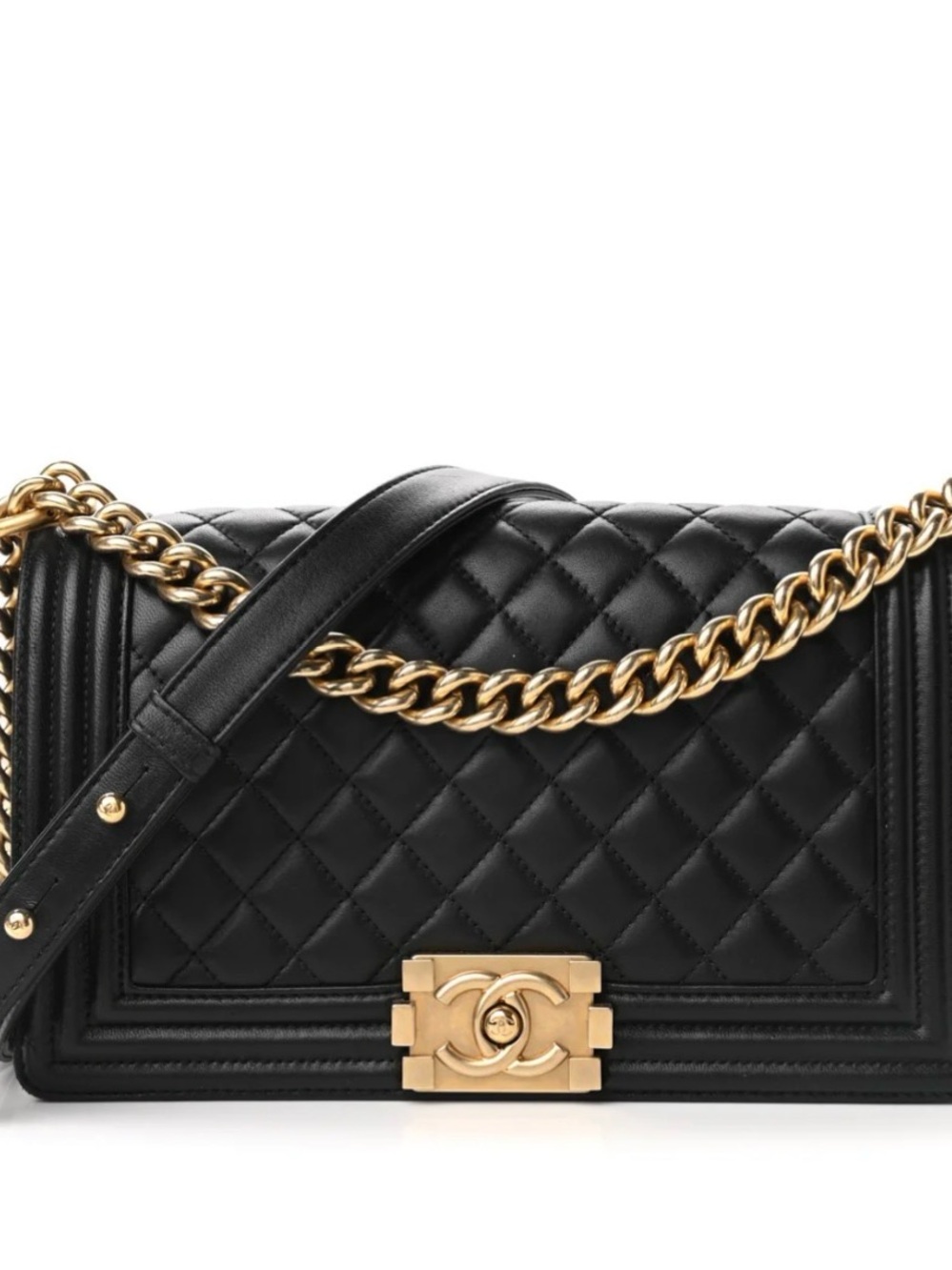 CHANEL Black Quilted Leather Boy Flap with Gold Chain